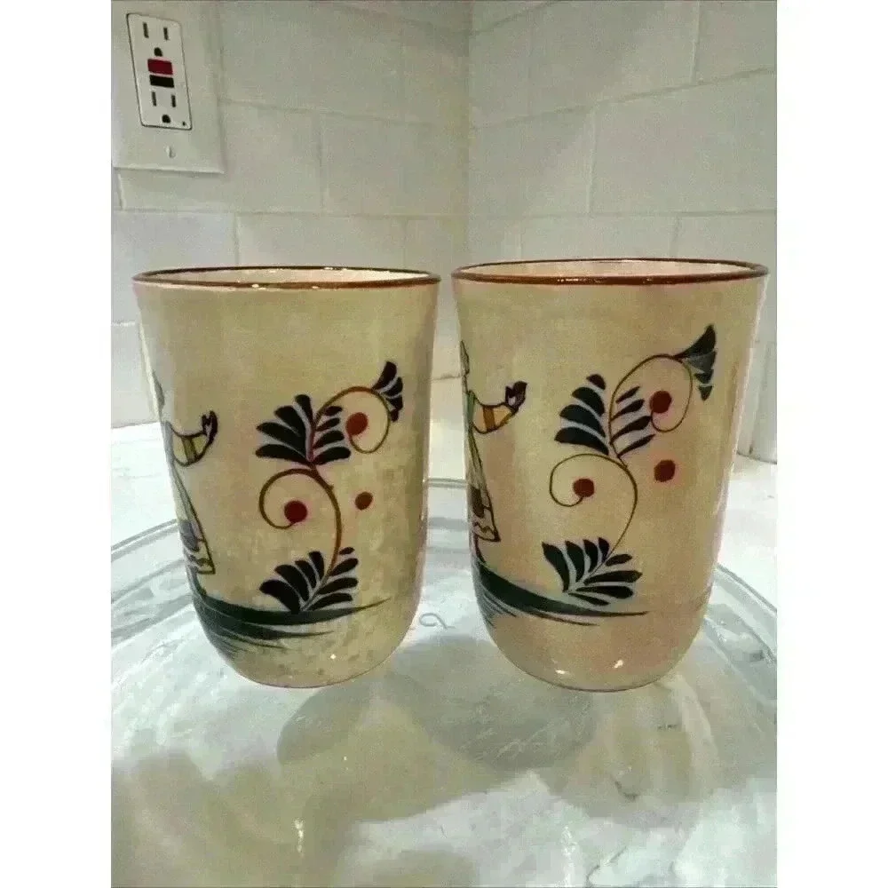 2 Vintage Nasco Quimper-Style Hand Painted Dancing Lady Ceramic Juice Cups - Picture 2 of 14